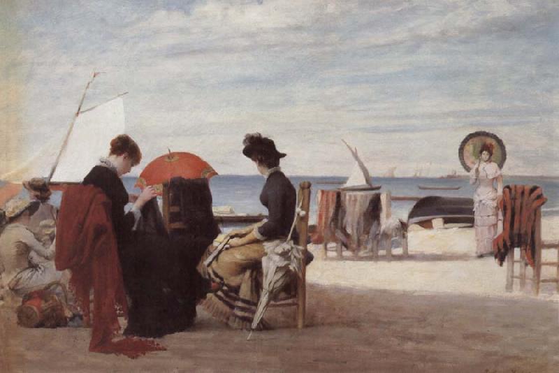 Jules Aviat Beach Scene,Trouville oil painting image